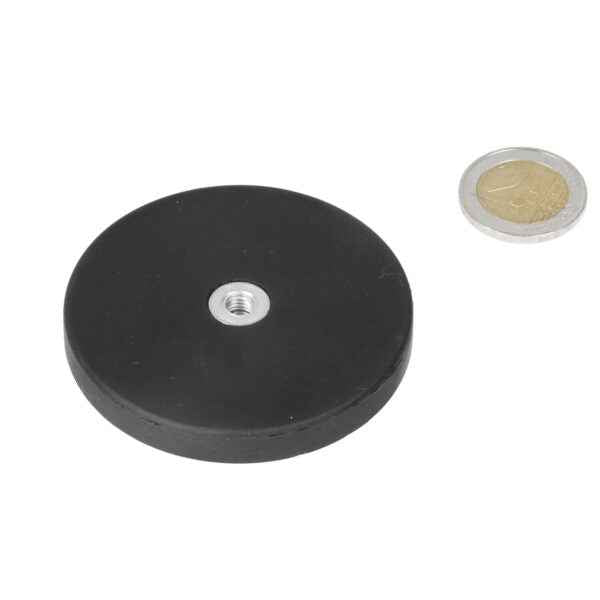 Potmagneet met rubberen ommanteling 66mm met inwendige schroefdraad M6