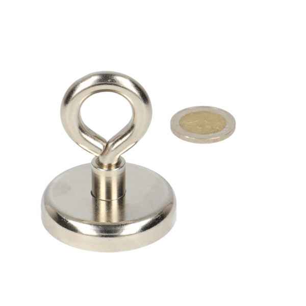Silver-toned krachtige neodymium magneet oogboutmagneet in stalen behuizing met neodymium n40 en lus handvat