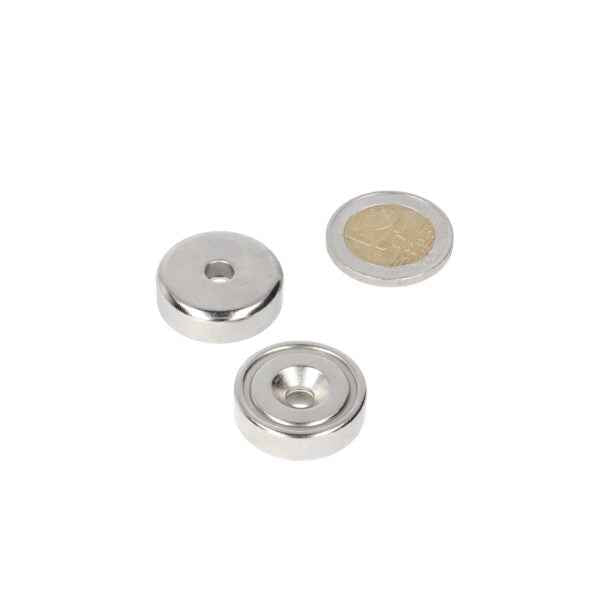 Potmagneet 25 x 8 x 5,5 mm zilverkleurige neodymium schijf met krachtige magnetische eigenschappen en boor- verzinkgat