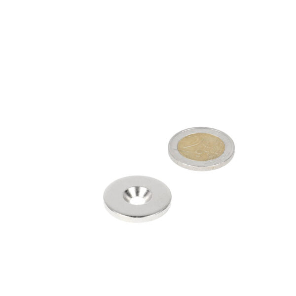 Zilveren stalen ring 25 x 11 x 5,5 x 3 mm met boor- verzinkgat en concentrische richels voor verschillende toepassingen