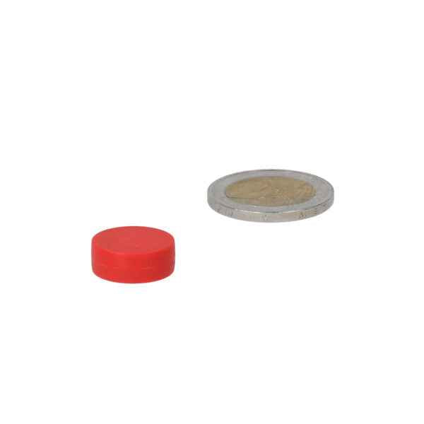 Rode kunststof coating schijfmagneet 16 x 6 mm van neodymium met rode kunststof rondom
