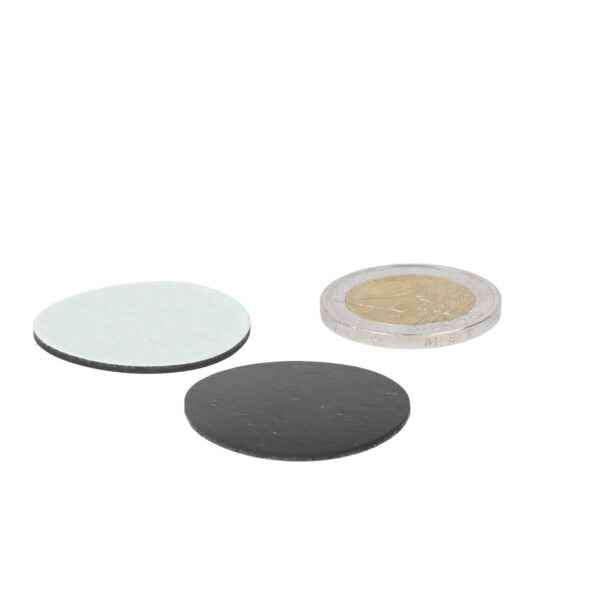 Zelfklevende rubberen schijf 30mm met drie cirkelvormige pads in mat zwart en reflecterend zilver