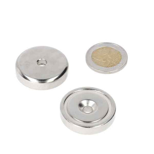 Potmagneet 32 x 8 mm, met boor-/verzinkgat