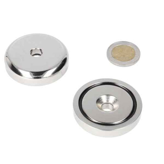 Potmagneet 48 x 10.5 mm, met boor-/verzinkgat