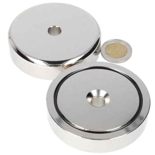 Potmagneet 75 x 18 mm, met boor-/verzinkgat