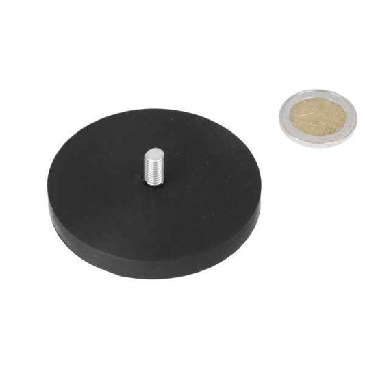 Potmagneet met rubberen ommanteling 66mm, draadstift M6x12mm