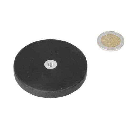 Potmagneet met rubberen ommanteling 66mm met inwendige schroefdraad M6