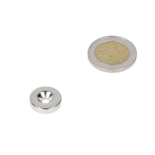 Ringmagneet 16 x 8,1 x 4,1 x 4 mm met boor-/verzinkgat (zuid pool)