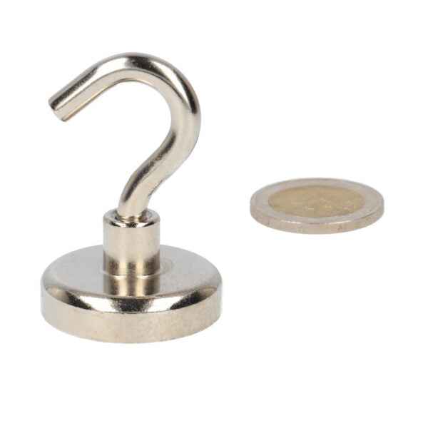 Zilverne haakmagneet met neodymium n40 magneet en stalen behuizing met sterke magnetische kracht