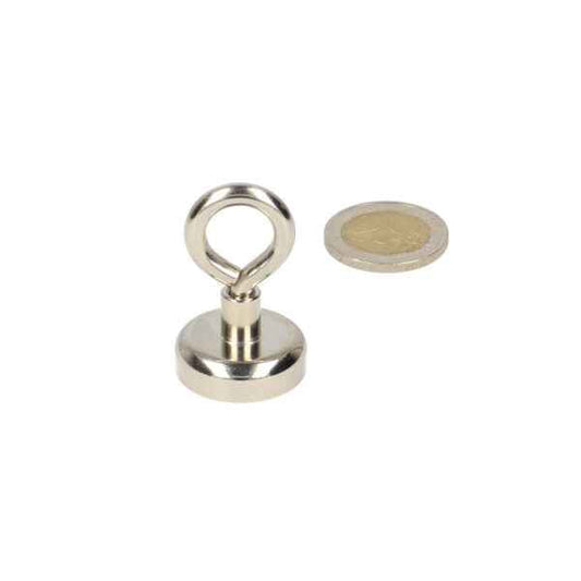 Zilverkleurige ronde boule bal pick up magneet met lusgreep voor het vasthouden van sleutels of munten