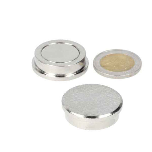 Silver ronde neodymium memomagneet 30 mm met gepolijste metallic afwerking en verhoogde randen voor magnetische oppervlakken