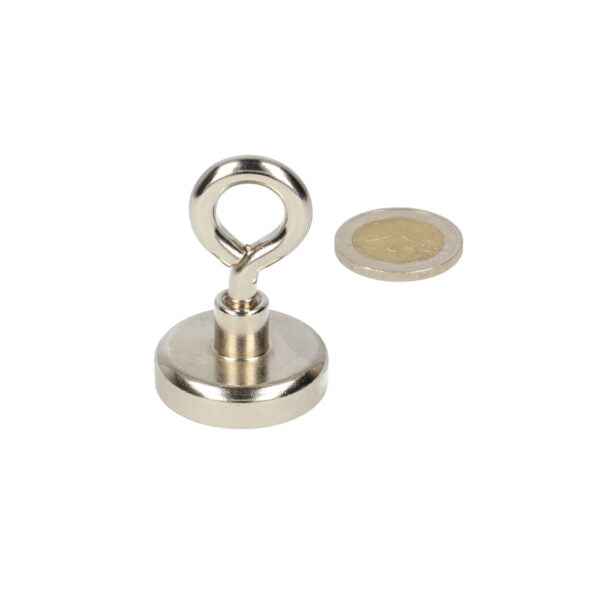 Zilverkleurige oogboutmagneet 32 x 16 x 9 mm met krachtige neodymium n40 magneet in stalen behuizing