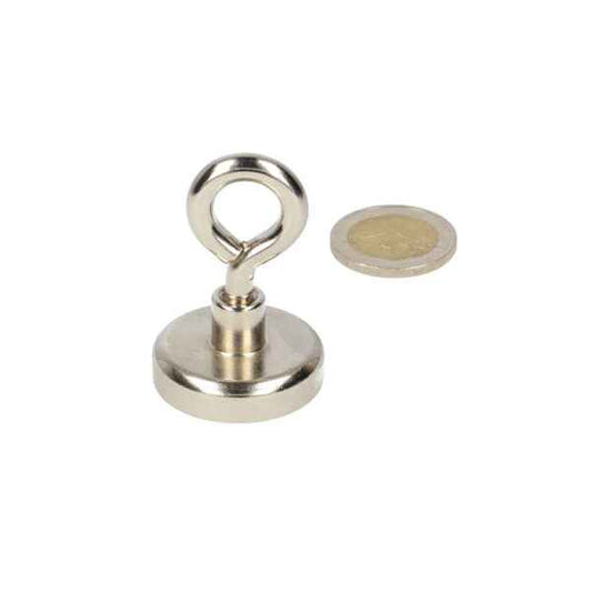 Zilverkleurige oogboutmagneet 32 x 16 x 9 mm met krachtige neodymium n40 magneet in stalen behuizing