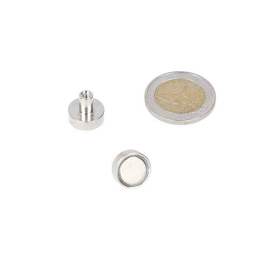 Zilverkleurige potmagneet 13 x 5 mm met draadbus m3 en krachtige magnetische ondersteuning voor industriële toepassingen