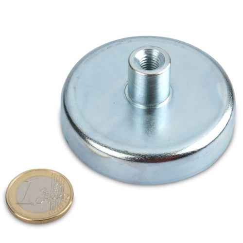 Potmagneet 63 x 14 mm ferriet met draadbus M8