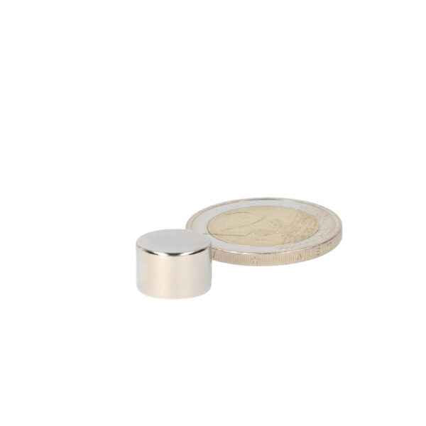Verzilverd cilindrische schijfmagneet 12 x 8 mm met krachtige neodymium magneet en glanzende metalen afwerking