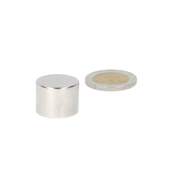 Schijfmagneet 20 x 15 mm neodymium magneet met zilveren cilindrische vorm en sterke magnetische kracht
