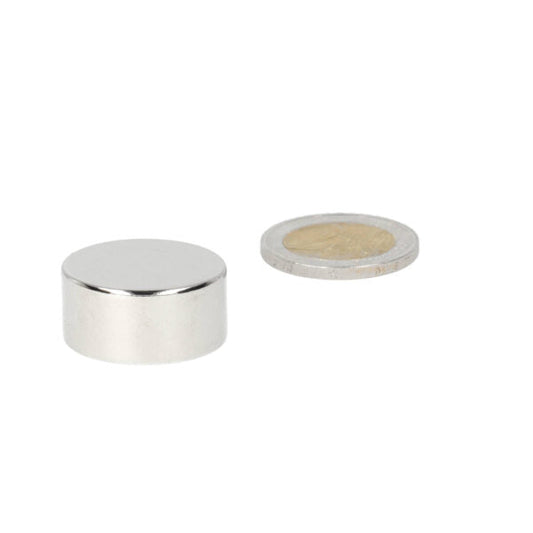 Zilverkleurige cilindrische krachtige neodymium magneet schijfmagneet 25 x 12 mm met glad reflecterend oppervlak
