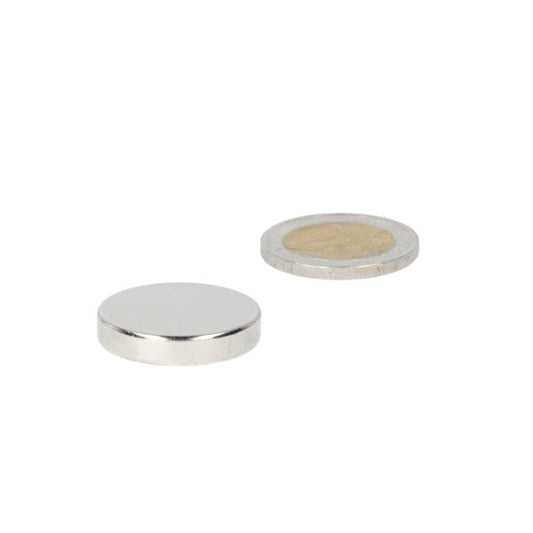 Zilverkleurige schijfmagneet 25 x 5 mm van neodymium met sterke aantrekkingskracht en krachtige magneetkracht