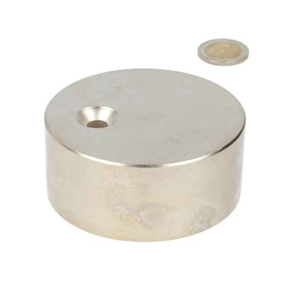 Zilveren cilindrische neodymium magneet met verzonken gat en bijpassende ronde ring schijfmagneet 80 x 35 mm