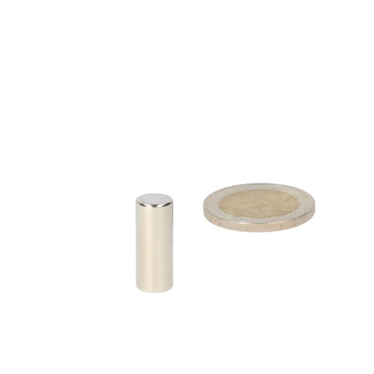 Zilverneodymium staafmagneet 8 x 20 mm naast munt voor schaal, krachtige magneten met diverse toepassingen en krachtige prestaties
