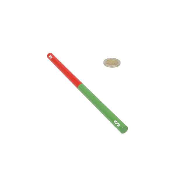 Rood en groen staafmagneet alnico 10x200 mm met witte letters aan beide uiteinden sterke magnetische oplossing